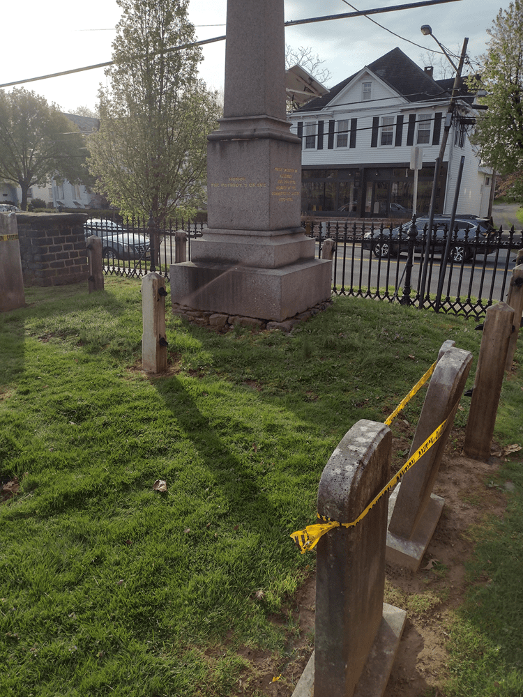 Signer John Hart’s memorial obelisk before landscaping work began.