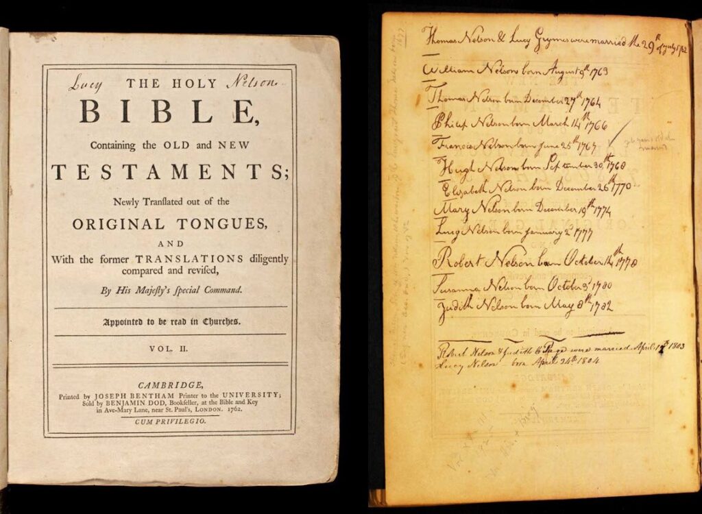 Scan of the Nelson Family Bible, courtesy of Colonial Williamsburg
